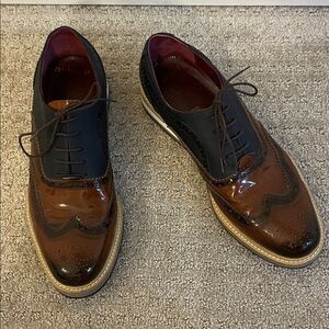Men's Handmade Leather Classic Brown and Navy Blue Oxford Shoes Euro 43 / US 10